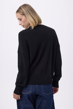 Oversized trui V-hals grof rib F Everyday - Zwart - Dames