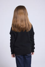 Jersey de cuello redondo con corazón y pompón Evy - Negro Rojo - Infantil