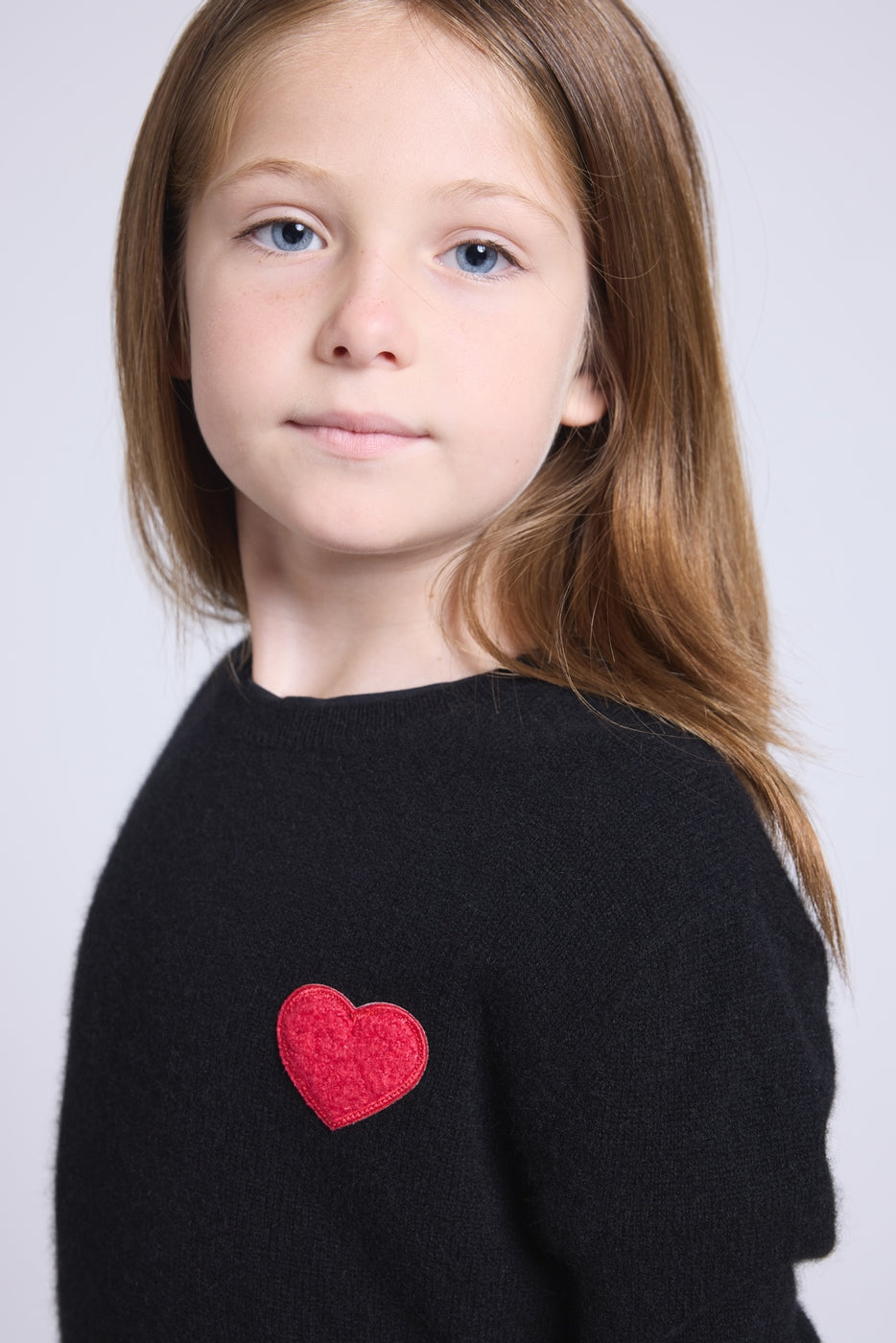 Jersey de cuello redondo con corazón y pompón Evy - Negro Rojo - Infantil
