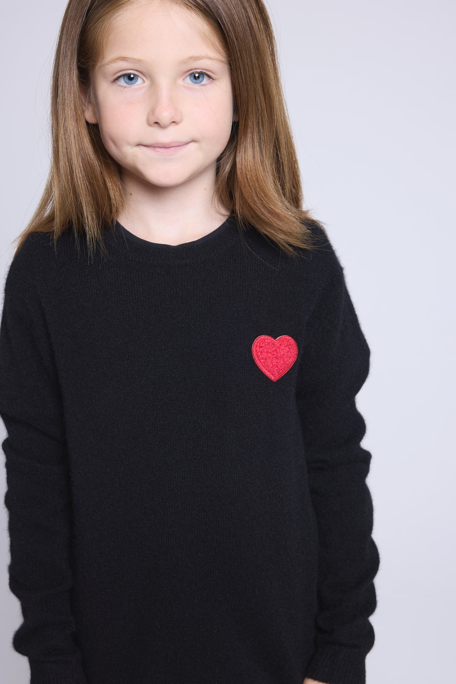 Jersey de cuello redondo con corazón y pompón Evy - Negro Rojo - Infantil