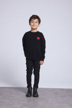 Jersey de cuello redondo con corazón y pompón Evy - Negro Rojo - Infantil