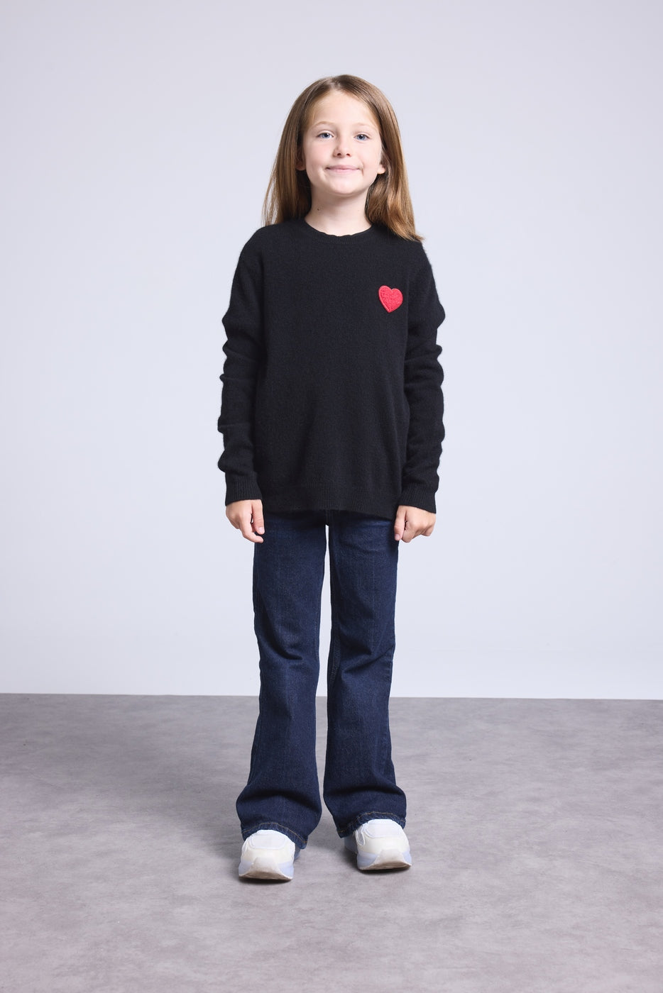 Jersey de cuello redondo con corazón y pompón Evy - Negro Rojo - Infantil