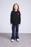 Jersey de cuello redondo con corazón y pompón Evy - Negro Rojo - Infantil