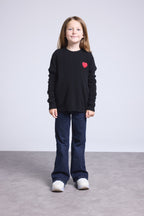 Jersey de cuello redondo con corazón y pompón Evy - Negro Rojo - Infantil