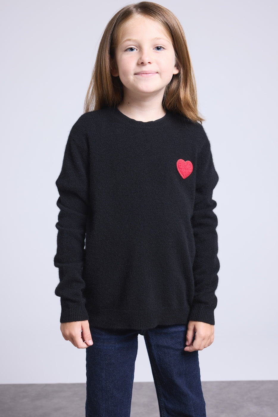 Jersey de cuello redondo con corazón y pompón Evy - Negro Rojo - Infantil