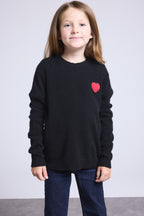 Jersey de cuello redondo con corazón y pompón Evy - Negro Rojo - Infantil