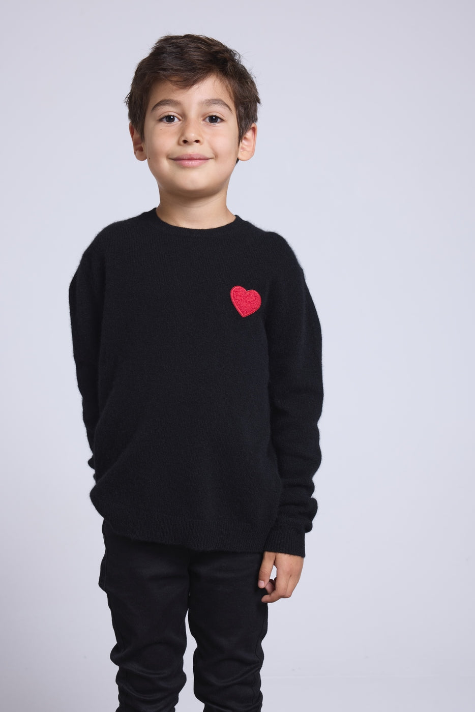 Jersey de cuello redondo con corazón y pompón Evy - Negro Rojo - Infantil