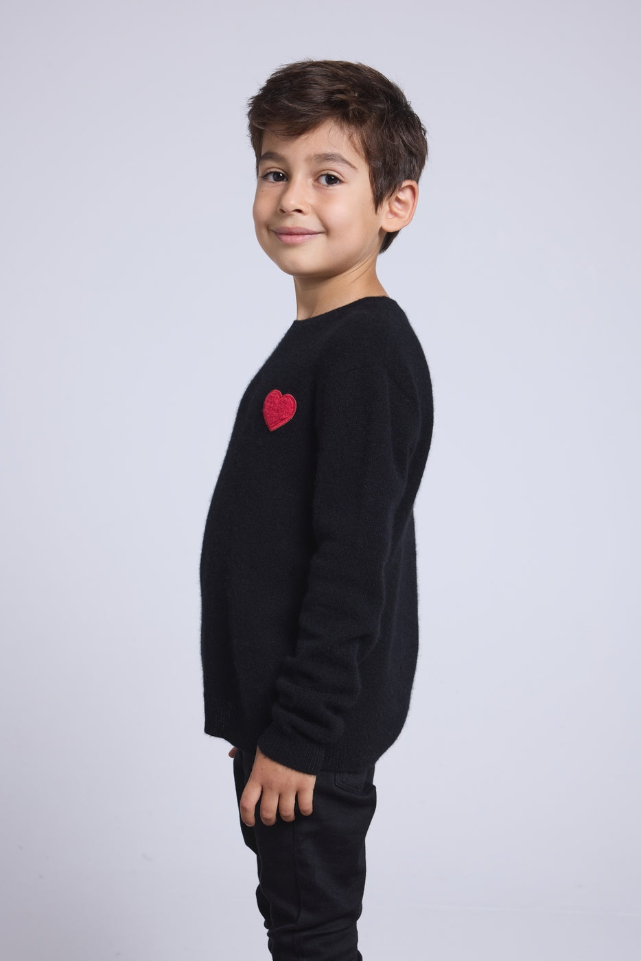 Jersey de cuello redondo con corazón y pompón Evy - Negro Rojo - Infantil
