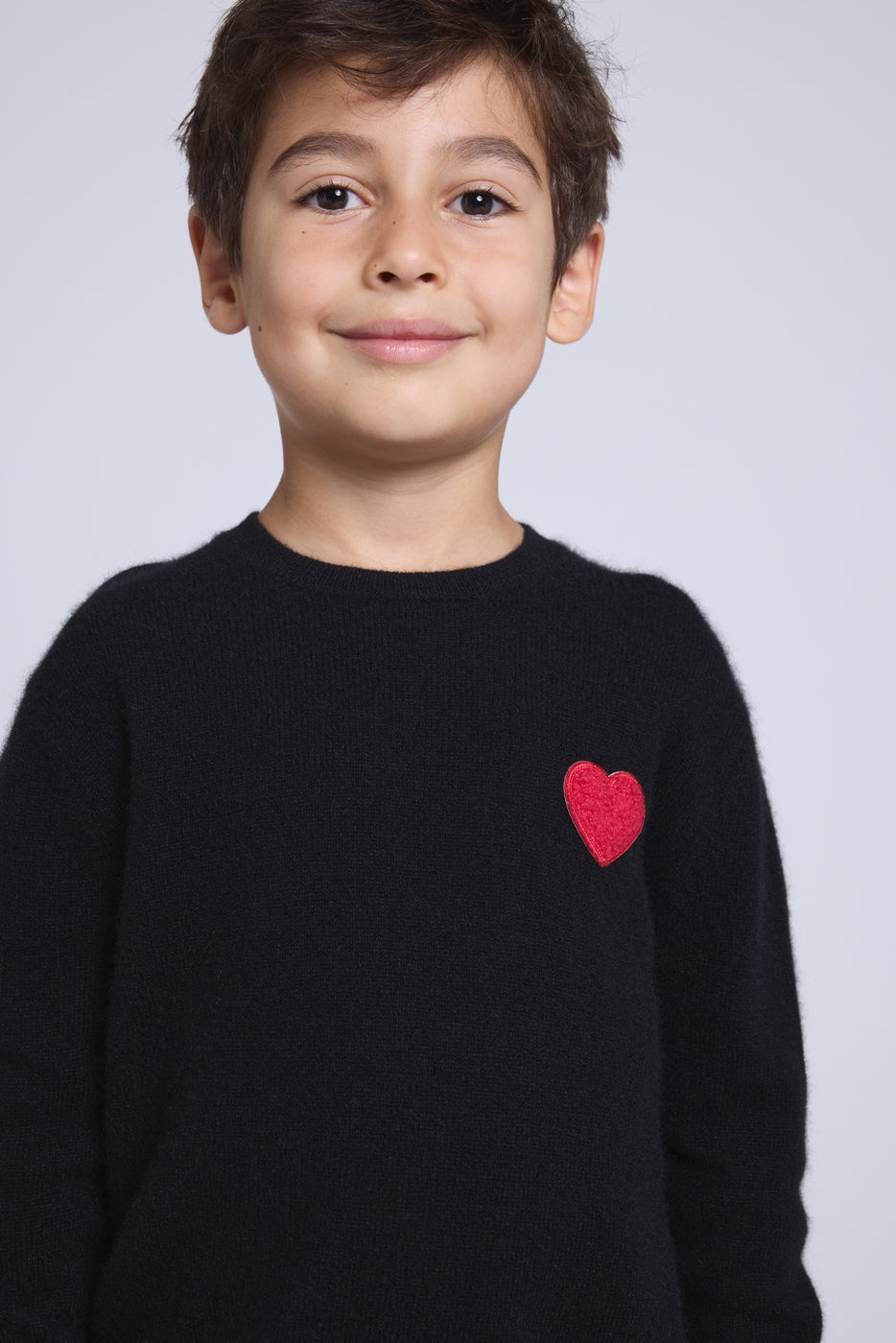 Jersey de cuello redondo con corazón y pompón Evy - Negro Rojo - Infantil