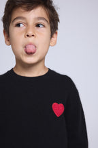 Jersey de cuello redondo con corazón y pompón Evy - Negro Rojo - Infantil