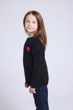Jersey de cuello redondo con corazón y pompón Evy - Negro Rojo - Infantil