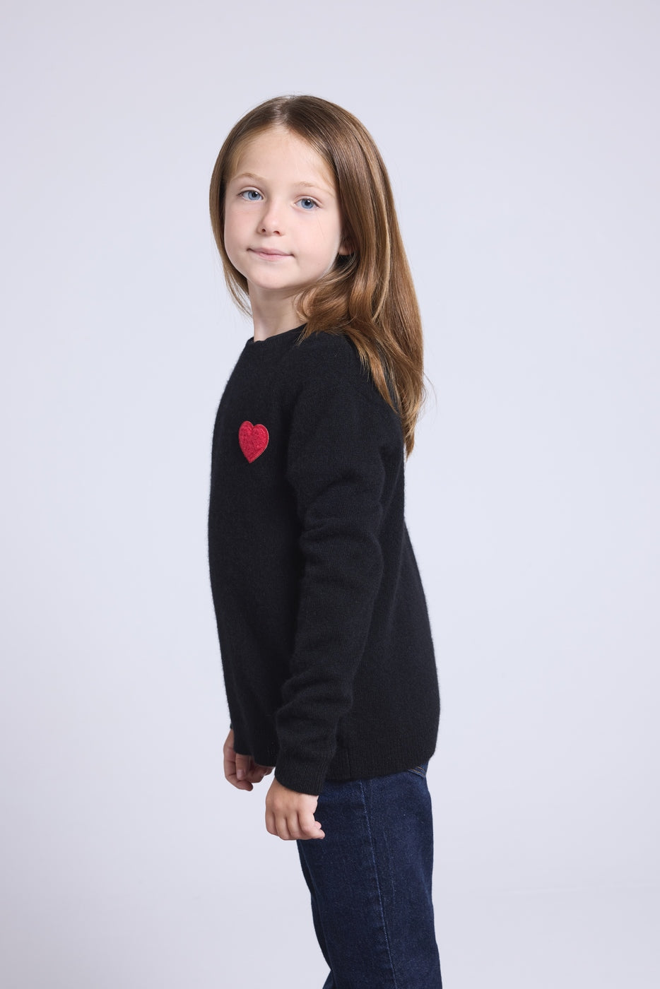 Jersey de cuello redondo con corazón y pompón Evy - Negro Rojo - Infantil