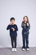 Jersey de cuello redondo con corazón y pompón Evy - Azul marino rojo - Infantil