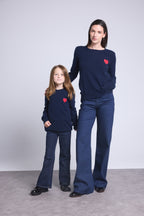Jersey de cuello redondo con corazón y pompón Evy - Azul marino rojo - Infantil