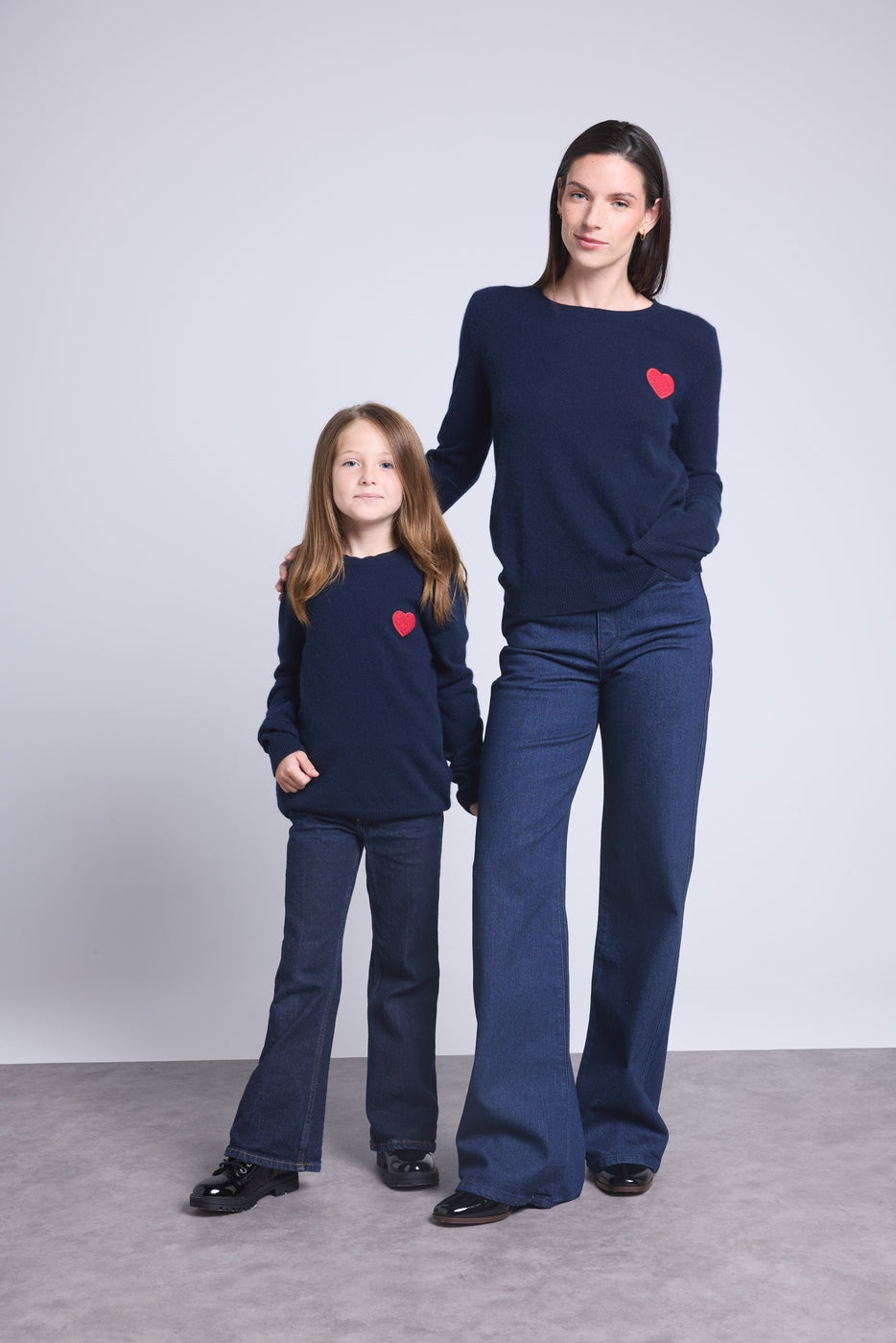 Jersey de cuello redondo con corazón y pompón Evy - Azul marino rojo - Infantil