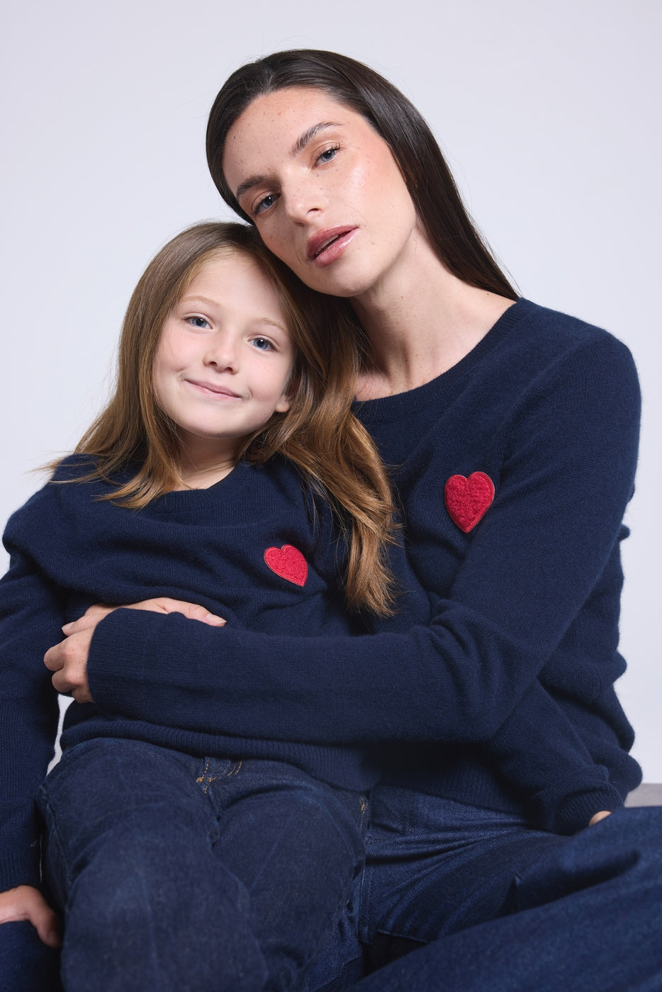 Jersey de cuello redondo con corazón y pompón Evy - Azul marino rojo - Infantil