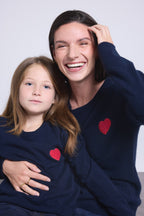 Jersey de cuello redondo con corazón y pompón Evy - Azul marino rojo - Infantil