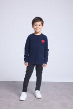Jersey de cuello redondo con corazón y pompón Evy - Azul marino rojo - Infantil