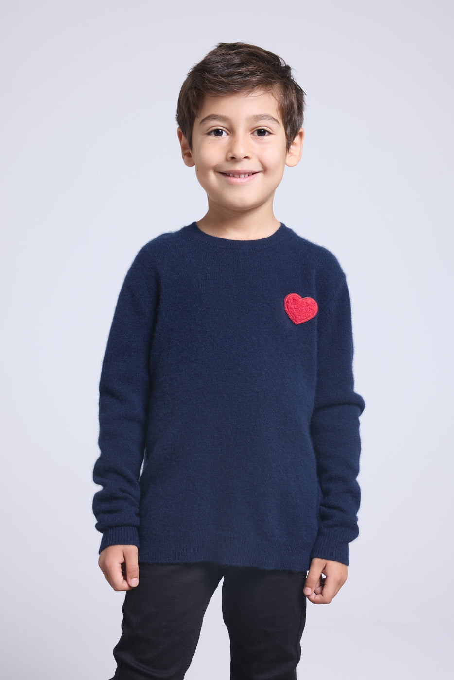 Jersey de cuello redondo con corazón y pompón Evy - Azul marino rojo - Infantil