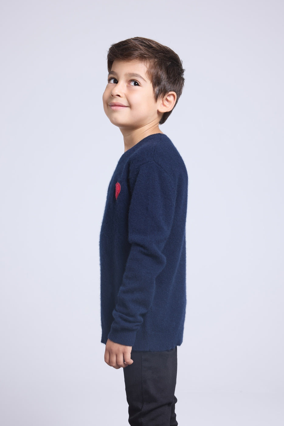 Jersey de cuello redondo con corazón y pompón Evy - Azul marino rojo - Infantil