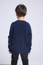 Jersey de cuello redondo con corazón y pompón Evy - Azul marino rojo - Infantil