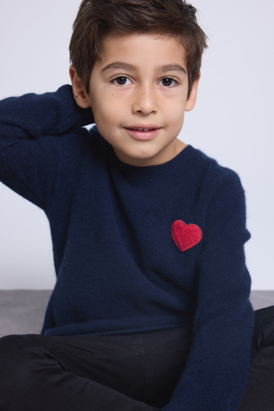 Jersey de cuello redondo con corazón y pompón Evy - Azul marino rojo - Infantil