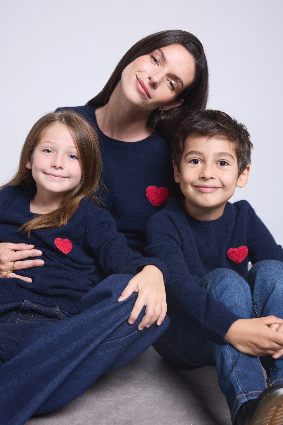 Jersey de cuello redondo con corazón y pompón Evy - Azul marino rojo - Infantil