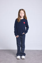 Jersey de cuello redondo con corazón y pompón Evy - Azul marino rojo - Infantil