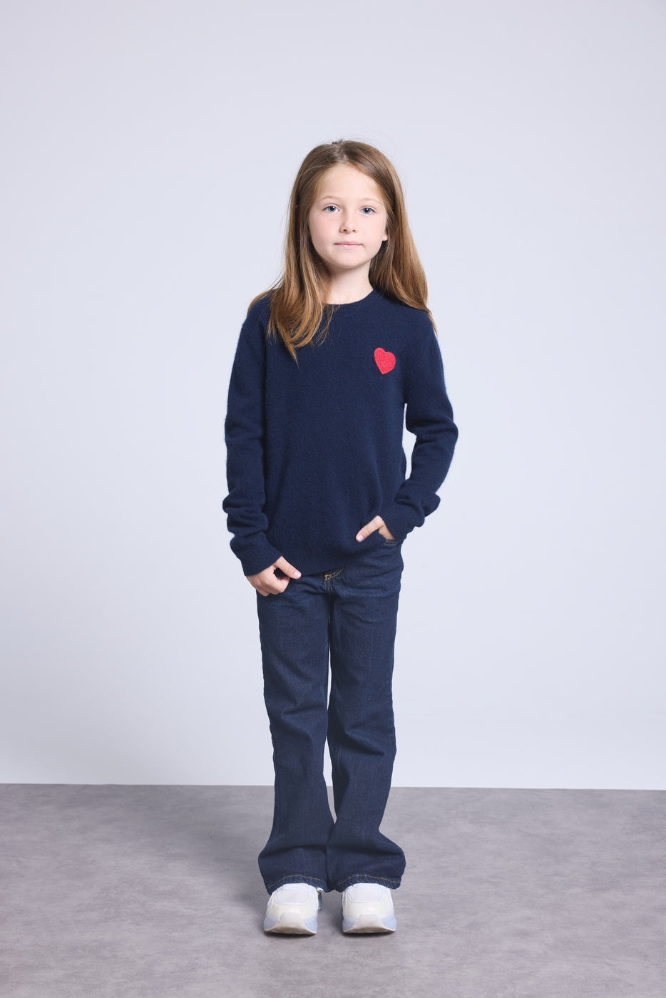 Jersey de cuello redondo con corazón y pompón Evy - Azul marino rojo - Infantil