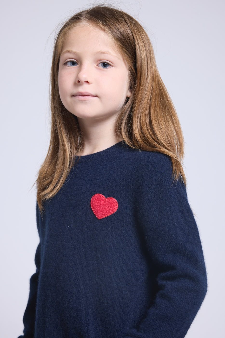 Jersey de cuello redondo con corazón y pompón Evy - Azul marino rojo - Infantil