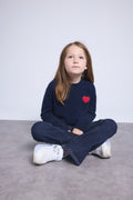 Jersey de cuello redondo con corazón y pompón Evy - Azul marino rojo - Infantil