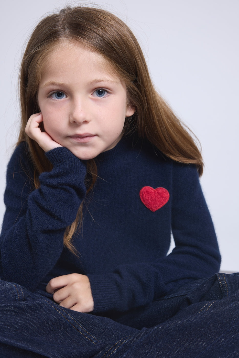 Jersey de cuello redondo con corazón y pompón Evy - Azul marino rojo - Infantil