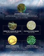The 5 key active ingredients of Garancia Éclair de Lune La Foudroyante: Advanced Retinol-like, rainbow algae extract, marine polysaccharide, rice oil and pea extract for anti-dark spots and anti-aging action.
