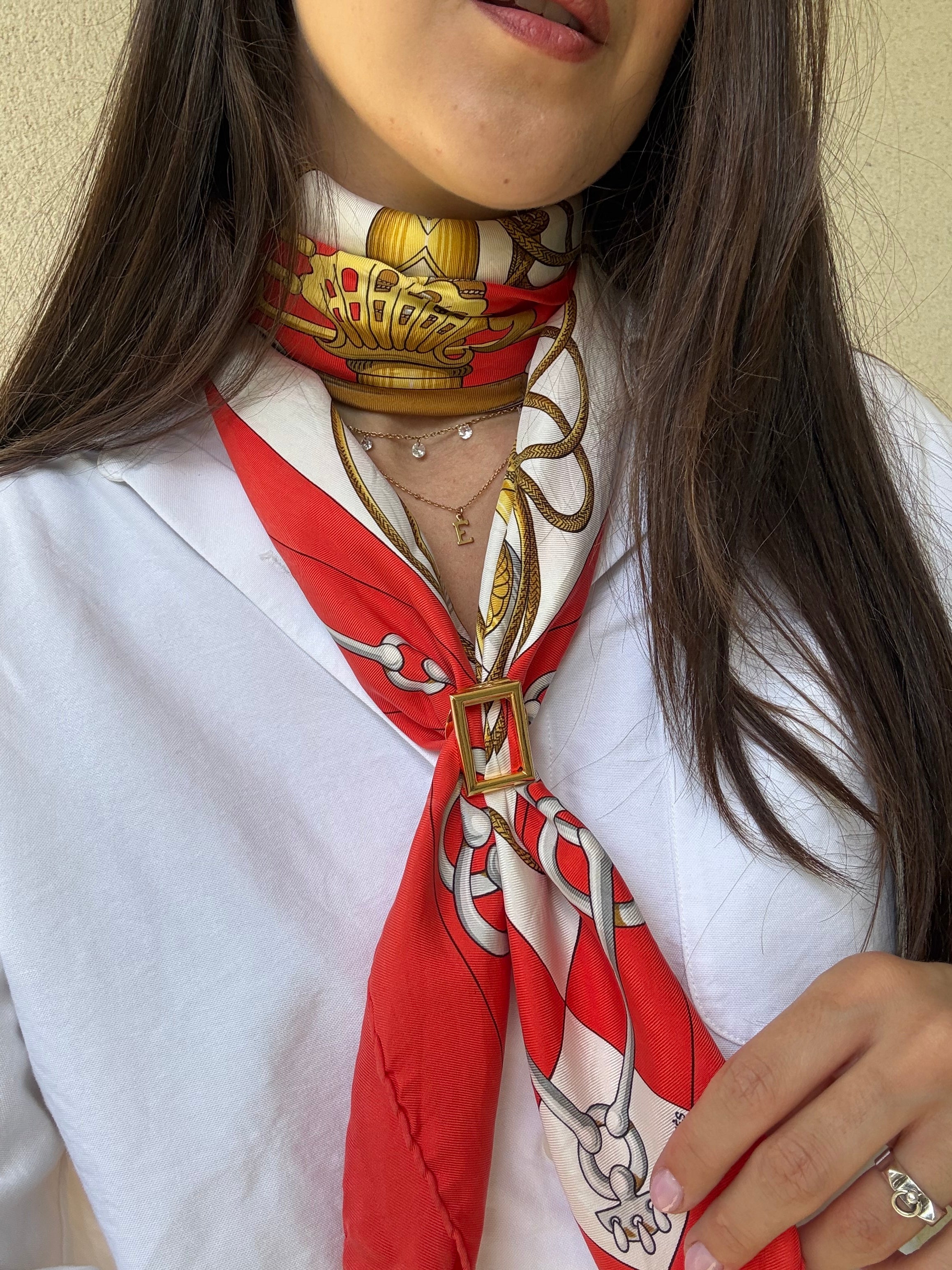 Vintage Scarf Ring - Golden Geometric Frame