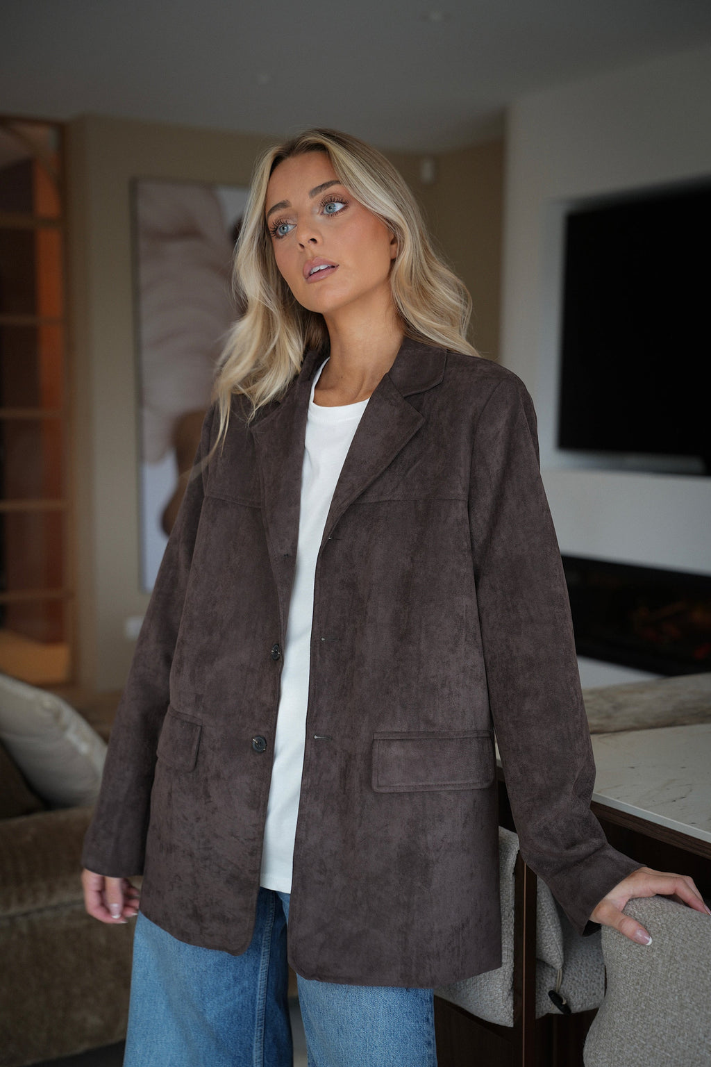 Trecy Suede Blazer - Chocolate