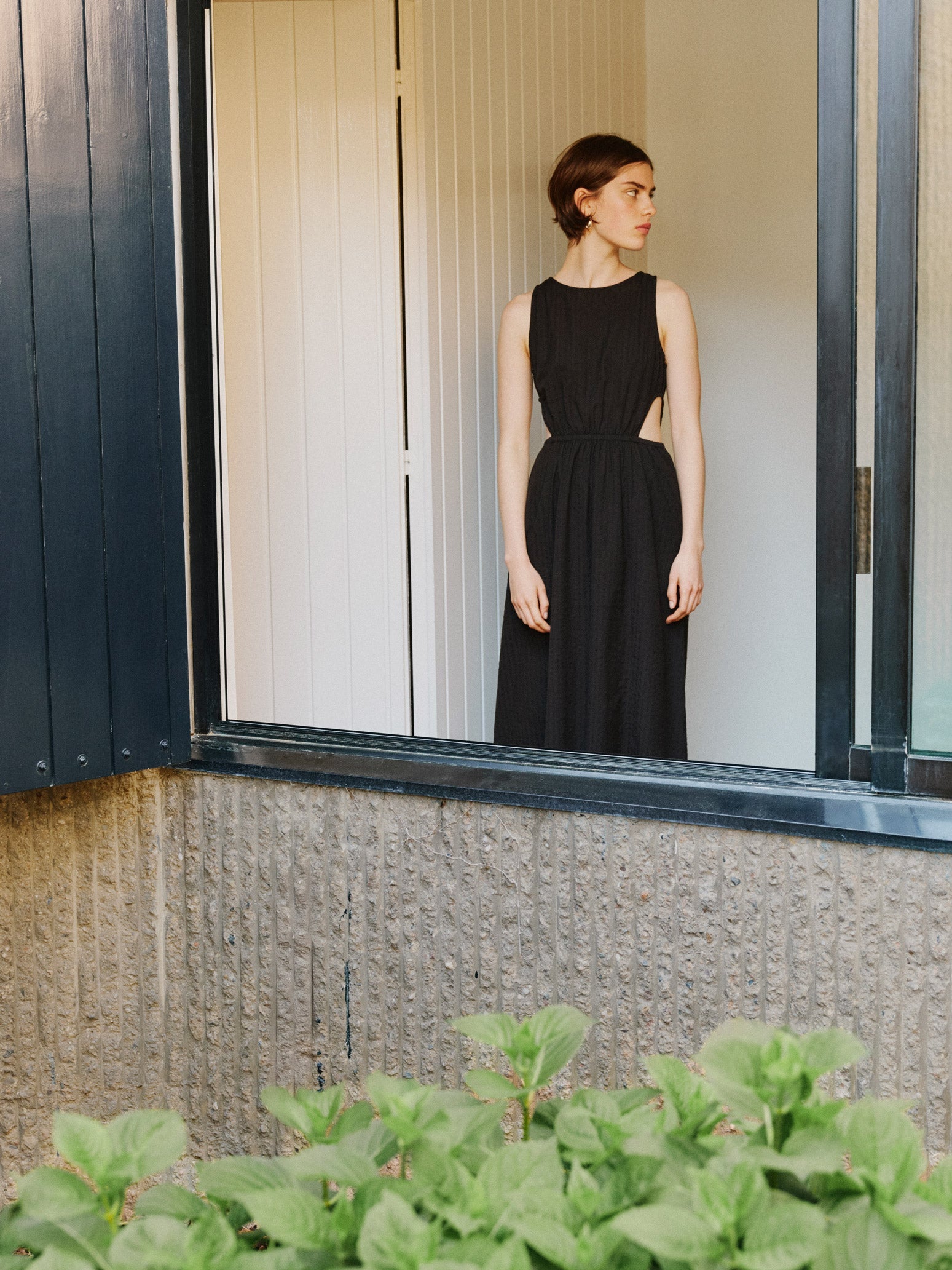 Vestido Kin de seersucker con aberturas - Negro