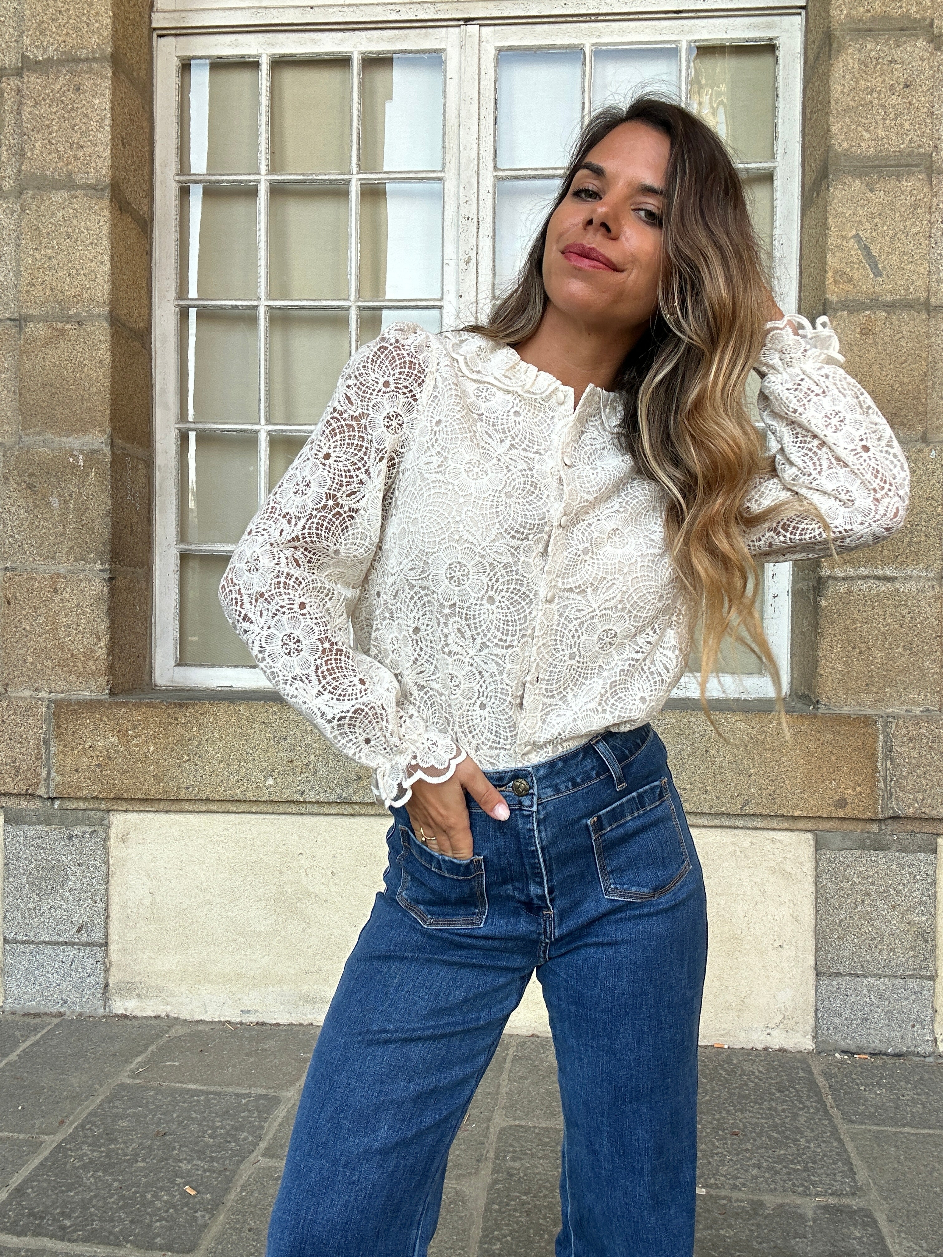 Blouse En Dentelle Écrue Rosa