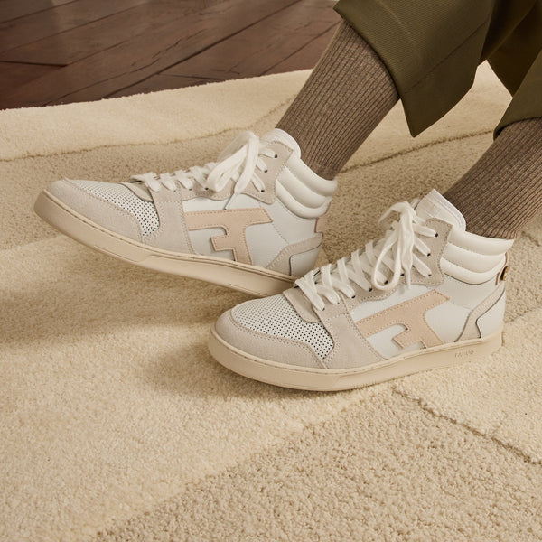 White & Beige Hazel Mid Trainers - Women