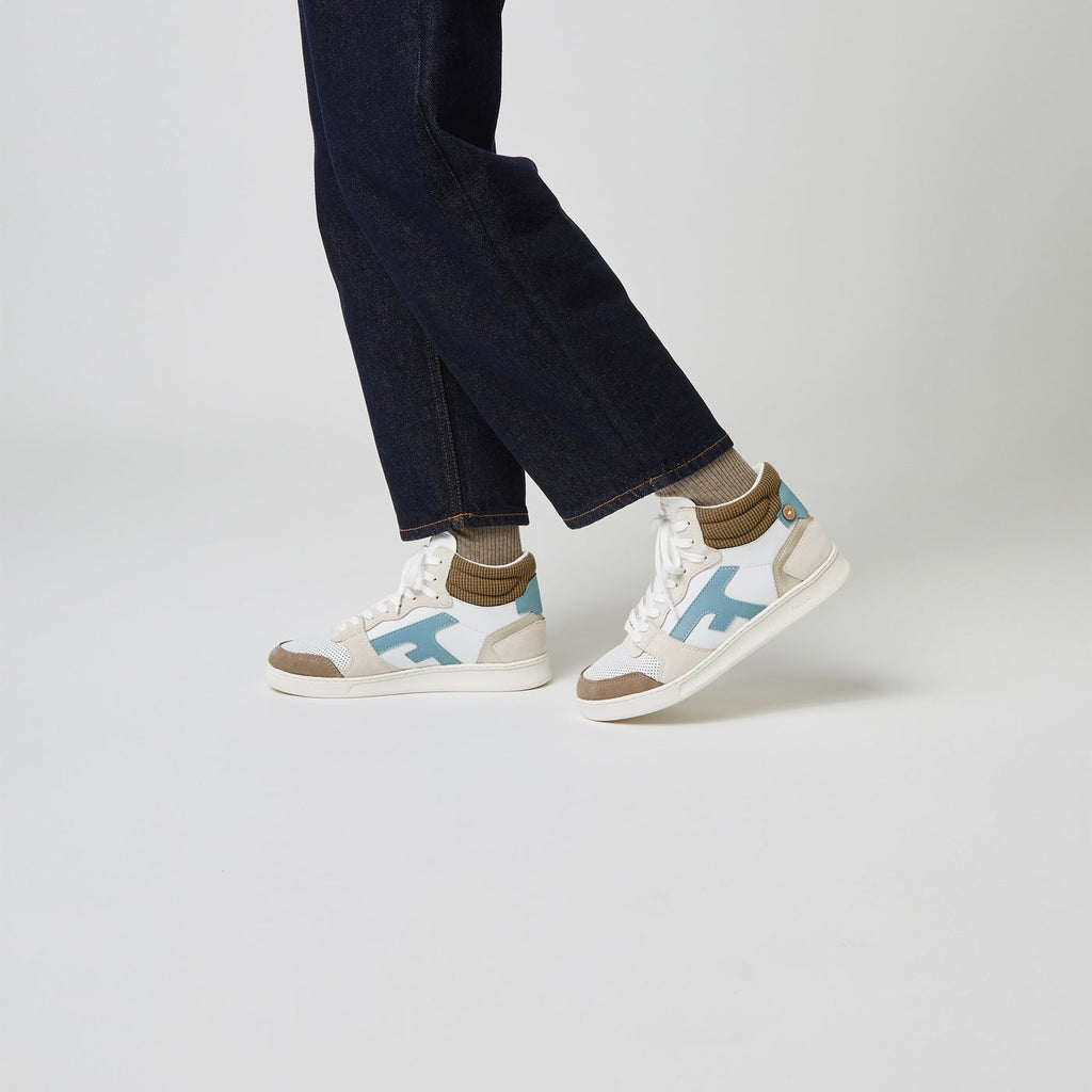 White & Light Brown Hazel Mid Trainers - Women's