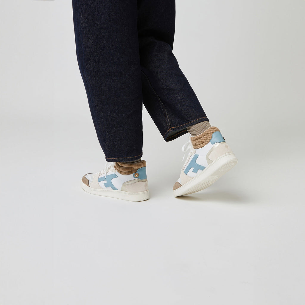 White & Light Brown Hazel Mid Trainers - Women's
