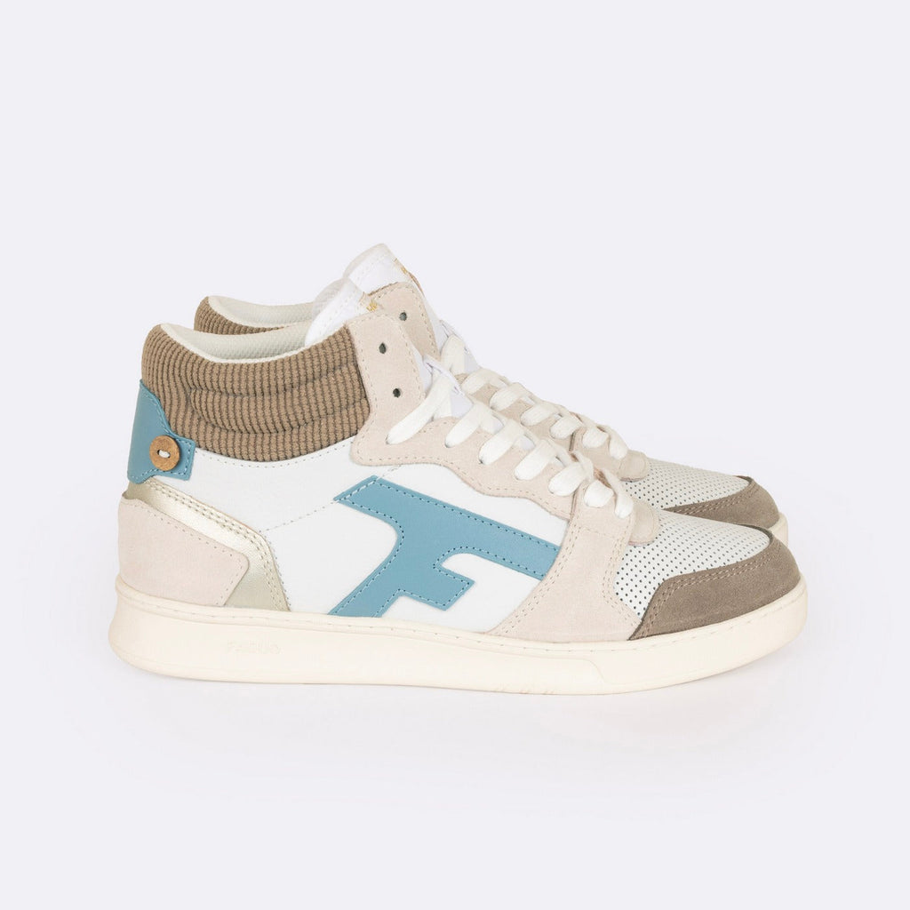White & Light Brown Hazel Mid Trainers - Women's