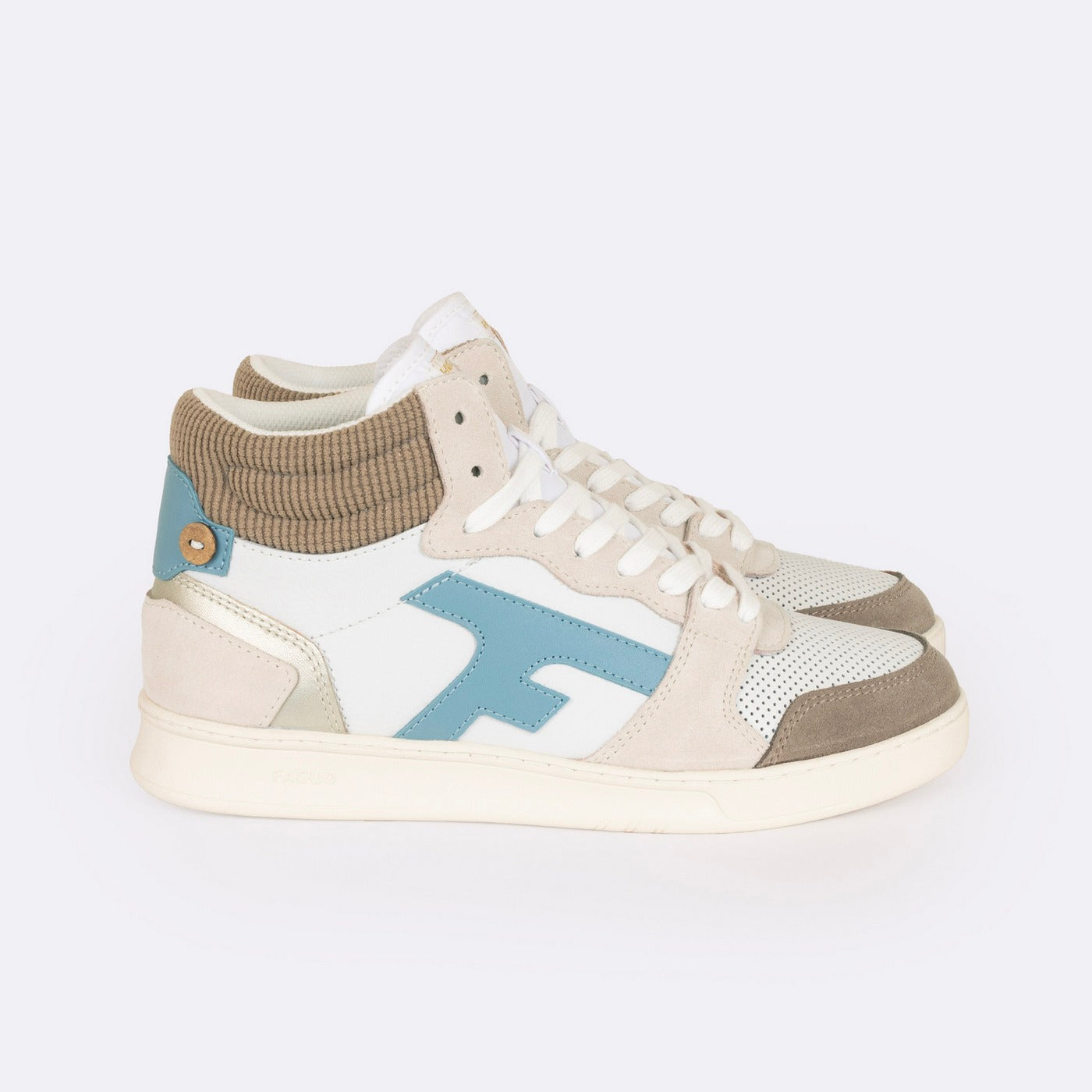 White & Light Brown Hazel Mid Trainers - Women's