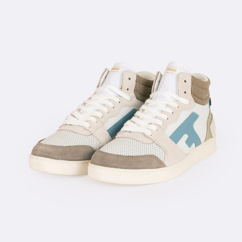 White & Light Brown Hazel Mid Trainers - Women's