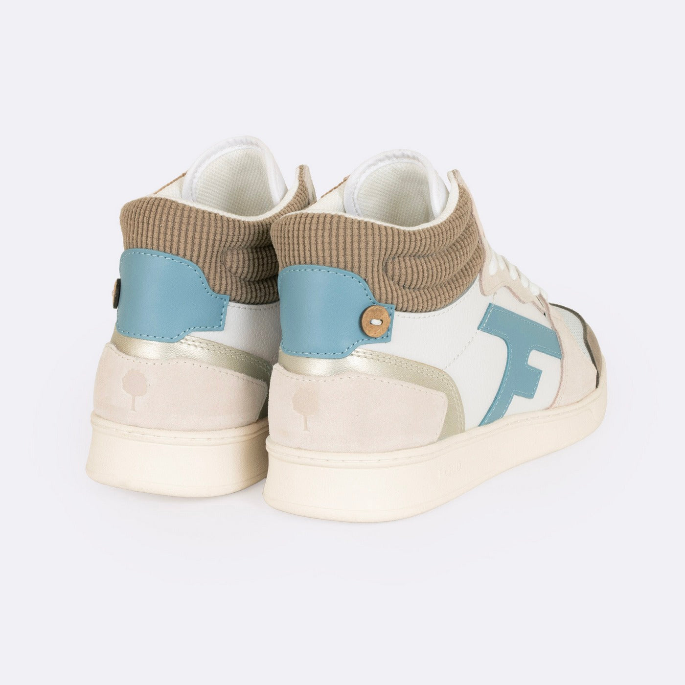 White & Light Brown Hazel Mid Trainers - Women's