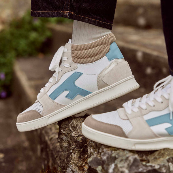 White & Light Brown Hazel Mid Trainers - Women's