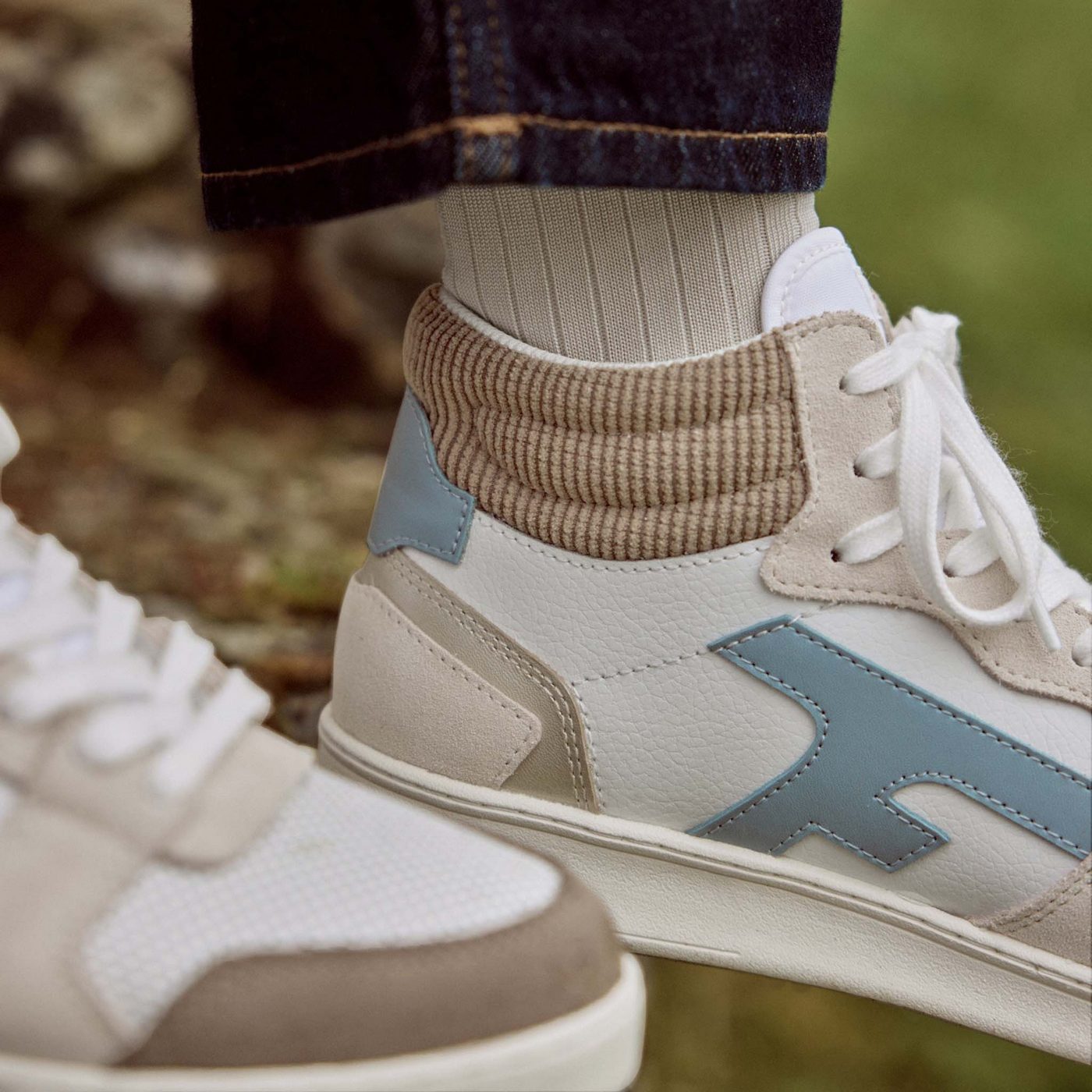 White & Light Brown Hazel Mid Trainers - Women's