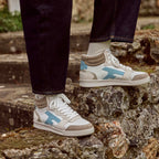 White & Light Brown Hazel Mid Trainers - Women's