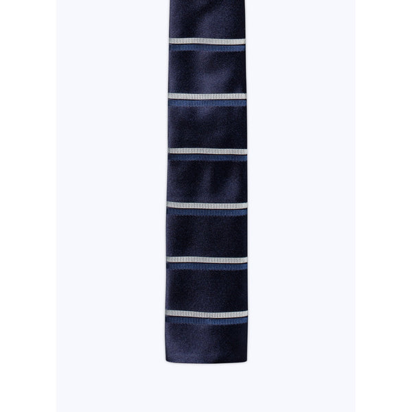 Fursac - Straight Bottom Tie, Double Stripes - Navy