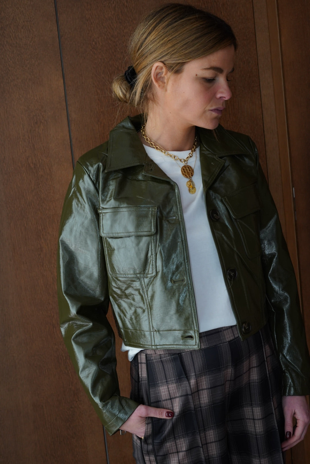 Scarlett Khaki Vinyl Jacket