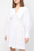 Minivestido Smockeado Con Escote En V En Popelín De Algodón - Bright White